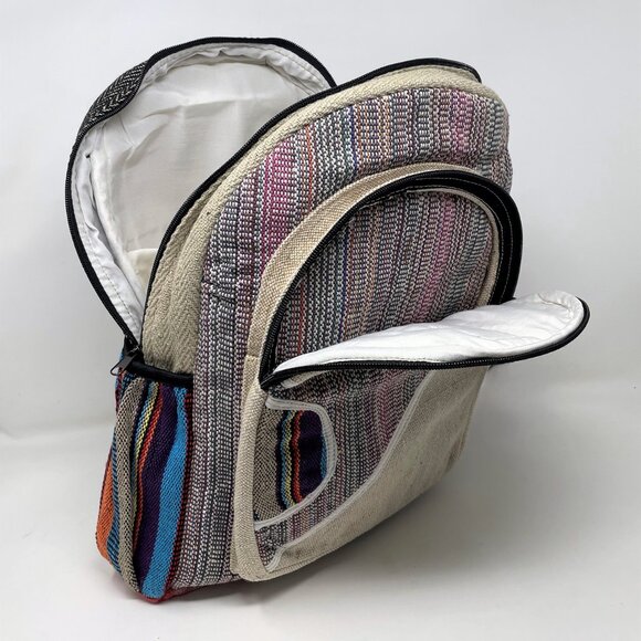 Great for on the Go! Pure Hemp Stripe Handmade Hemp Backpack with Laptop Sleeve main image 5
